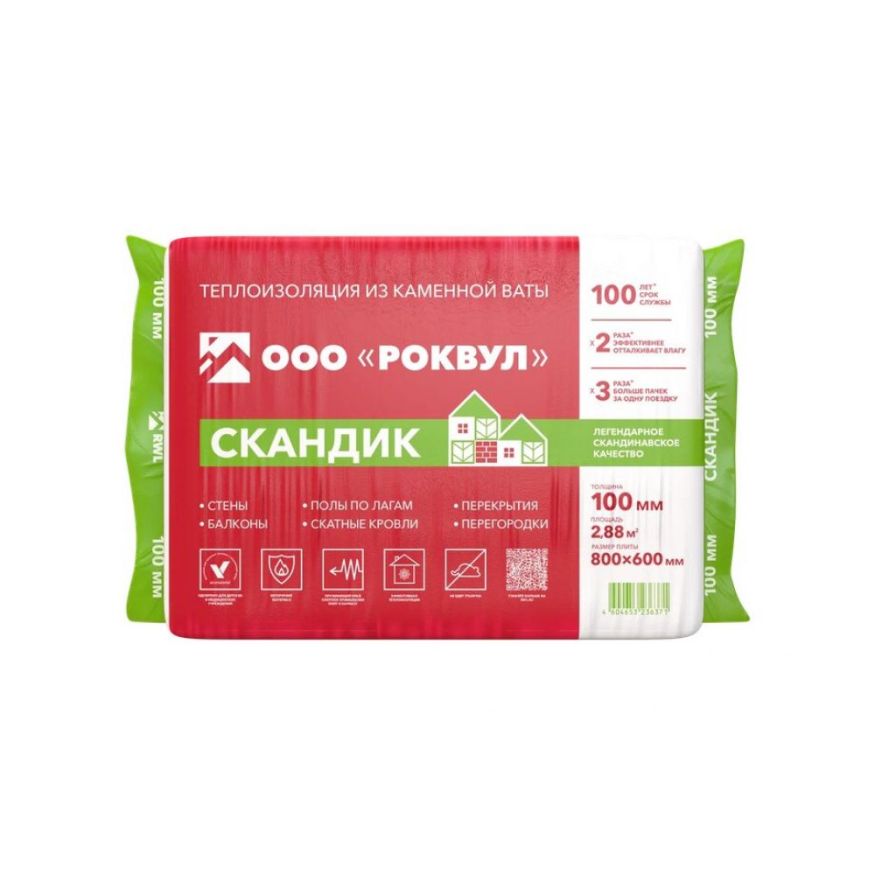 Утеплитель Роквул Скандик 100мм, 6 плит, 2.88м2, 600х800мм, 0.288м3 Rockwool купить в Донецке