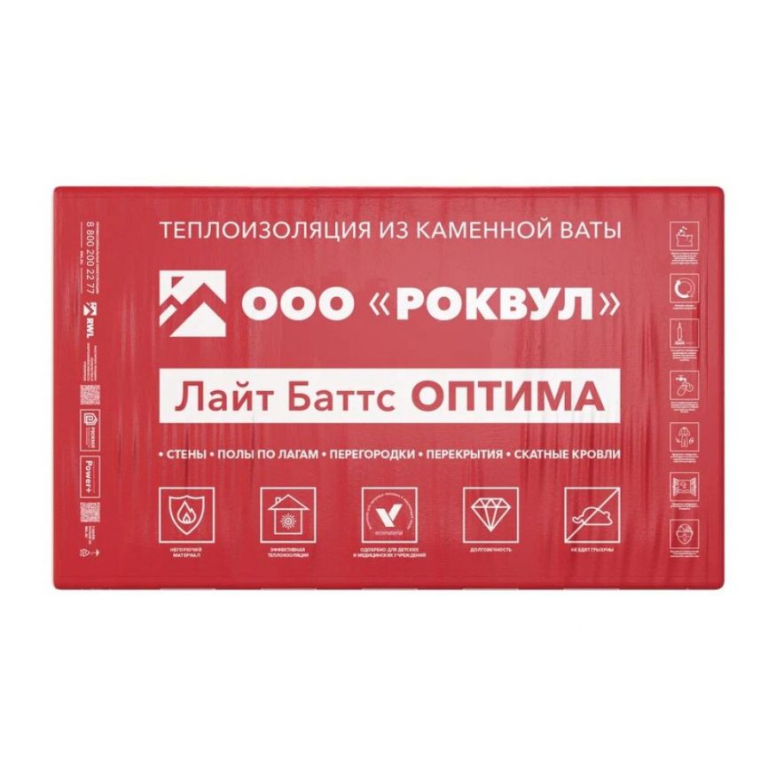 Утеплитель Роквул Лайт Баттс Оптима 100мм, 5 плит, 3м2, 600х1000мм, 0.3м3 Rockwool купить в Донецке