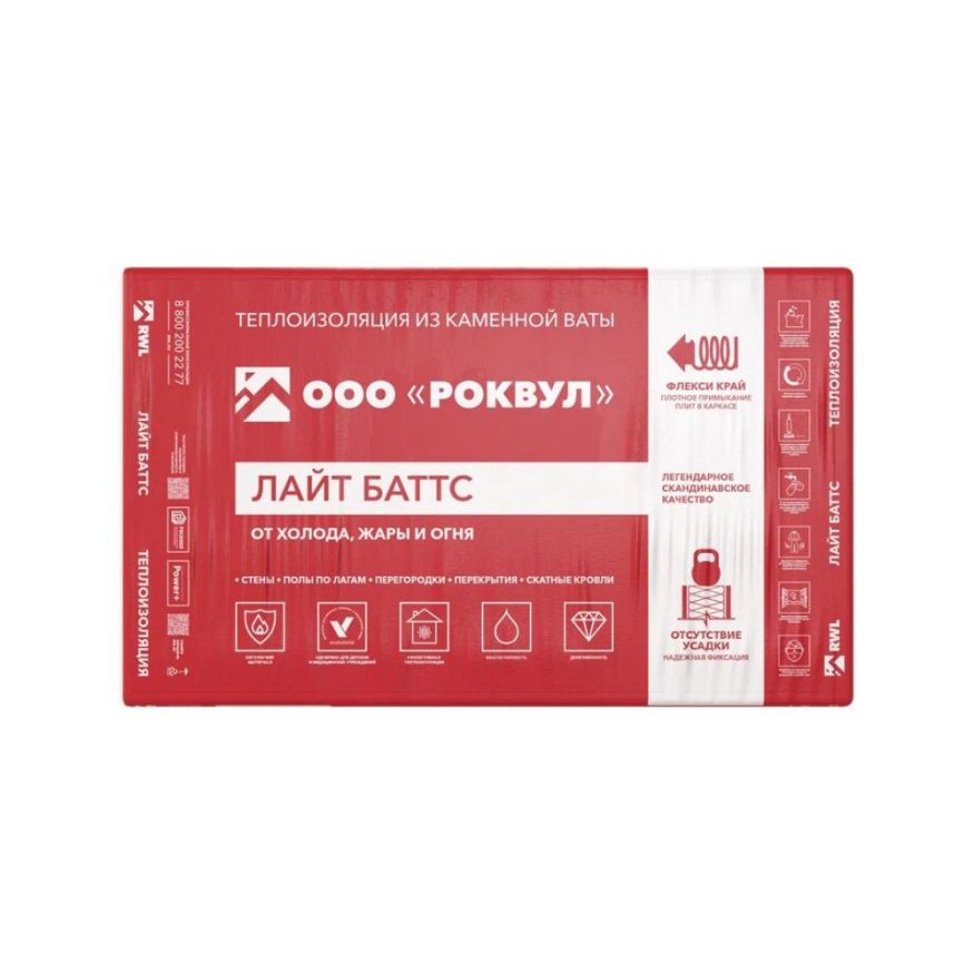 Утеплитель Роквул Лайт Баттс 100мм, 5 плит, 3м2, 600х1000мм, 0.3м3 Rockwool купить в Донецке